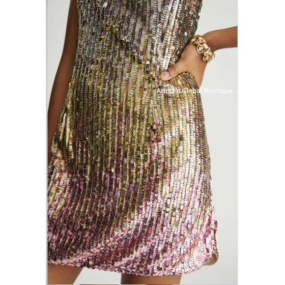 NWT ANTHROPOLOGIE Let Me Be Sequined Shift Mini Dress. Size XL - Picture 5 of 16